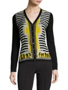 Versace Collection Printed Striped Silk & Wool Cardigan