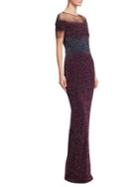 Pamella Roland Ombre Illusion Shoulder Sequin Gown