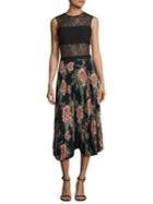 Delfi Collective Anglea Lace Top Floral Pleated Midi Dress
