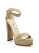 Jimmy Choo Holly 120 Whipstitched Suede & Metallic Leather Platform Sandals