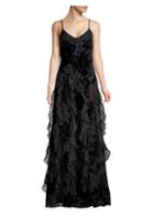 Parker Black Equinox Velvet Floral Ruffle Gown