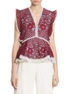Alexis Kirk Ruffled Embroidered Lace Peplum Top