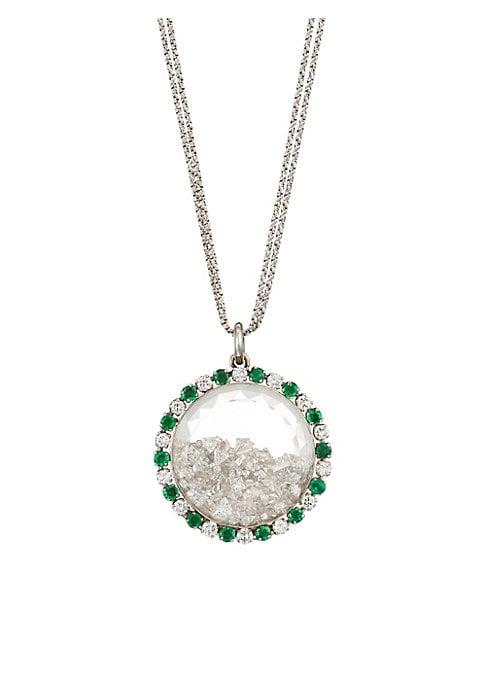 Renee Lewis 18k White Gold, Emerald & Diamond Shake Pendant Necklace