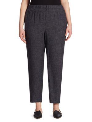 Eileen Fisher, Plus Size Organic Linen Tapered Relaxed Pants