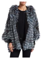 The Fur Salon Fox Fur Hooded Batwing Jacket