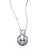 Majorica 9mm Grey Baroque Pearl & Crystal Pendant Necklace
