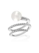 Majorica 10mm White Organic Pearl & Crystal Spiral Ring