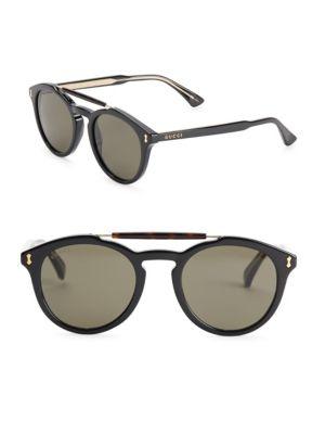 Gucci 50mm Double-bridge Round Sunglasses