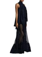 Jonathan Simkhai Layered Lace Mockneck Silk Gown