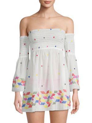 Milly Off-the-shoulder Rainbow Smocked Top