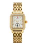 Michele Watches Deco 16 Diamond, Mother-of-pearl & 18k Goldplated Stainless Steel Bracelet Watch