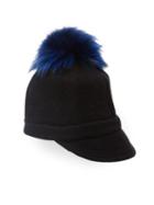 Portolano Cashmere & Fox Fur Pom-pom Peak Hat