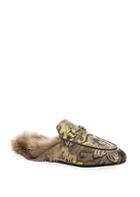 Gucci Princetown Brocade Fur-lined Slipper