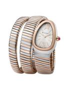 Bvlgari Serpenti 18k Rose Gold & Stainless Steel Wraparound Tubogas Bracelet Watch