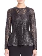 Josie Natori Lacquer Lace Long Sleeve Top