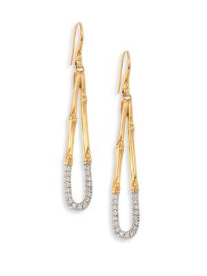 John Hardy Bamboo Diamond & 18k Yellow Gold Drop Earrings