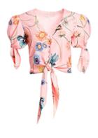 Borgo De Nor Miranda Floral Silk Wrap Short-sleeve Top