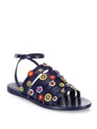 Tory Burch Marguerite Floral Leather Flat Ankle-strap Sandals