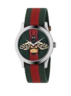 Gucci Bee Stainless Steel & Striped Nylon Strap Watch