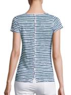 Majestic Filatures Striped Button-back Linen Tee