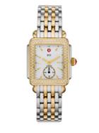 Michele Watches Deco 16 Diamond, Mother-of-pearl, 18k Goldplated & Stainless Steel Bracelet Watch