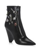 Saint Laurent Niki Cone Heel Embellished Leather Booties