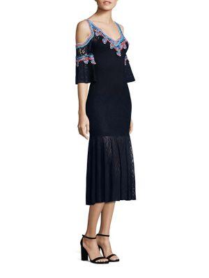Peter Pilotto Lace Jacquard Knit Cold Shoulder Bell Sleeve Dress