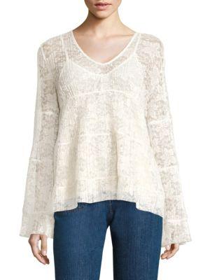 See By Chloe Plisse Lace Bell-sleeve Blouse