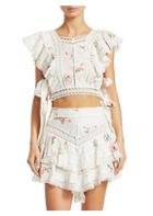 Zimmermann Heathers Floral Pintuck Ruffle Lace Top