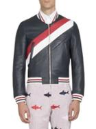 Thom Browne Striped Leather Bomber Jacket