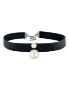 Majorica New Isla 8-14mm White Pearl & Leather Choker