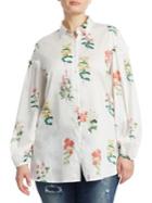 Marina Rinaldi, Plus Size Floral Cotton Button-down Shirt