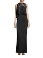 Shoshanna Midnight Lace & Crepe Popover Gown