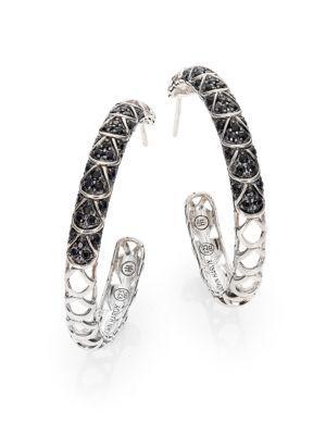 John Hardy Naga Black Sapphire & Sterling Silver Cutout Lava Hoop Earrings/1.3