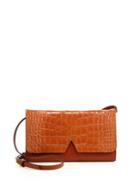Vince Signature V Crocodile-embossed Leather & Smooth Leather Crossbody Bag