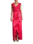 Kay Unger Stretch Satin Faux Wrap Gown