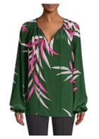 Diane Von Furstenberg Tropical Silk Puff-sleeve Blouse