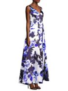 Aidan Mattox Floral-printed Sleeveless Long Dress