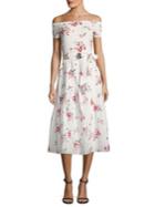 Rebecca Taylor Marguerite Floral-print Off-the-shoulder Cotton Dress