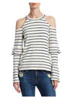 Scripted Tiered Striped Cold-shoulder Top