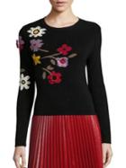 Red Valentino Floral Intarsia Cotton Sweater
