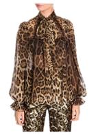 Dolce & Gabbana Leopard Tie-neck Chiffon Blouse