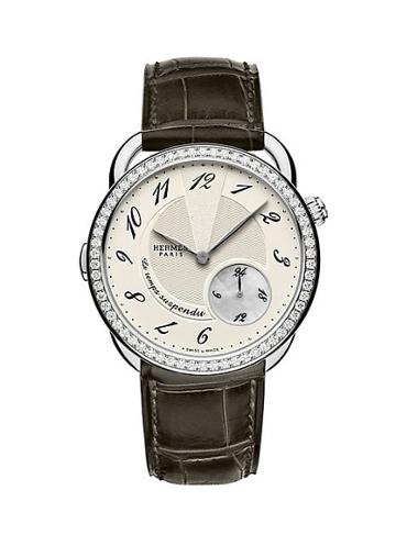 Hermes Arceau Le Temps Suspendu Diamond, Stainless Steel & Alligator Strap Watch