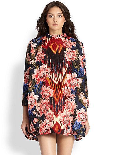 Oscar De La Renta Printed Jacquard Bubble Coat