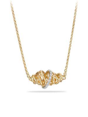 David Yurman Crossover Single Station Necklace With Diamonds In 18k Gold