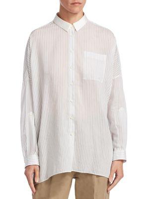 Brunello Cucinelli Striped Oversize Cotton Pocket Shirt
