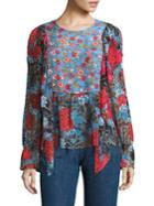 See By Chloe Ruffled Floral-print Bell Sleeve Blouse