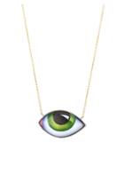 Lito 14k Yellow Gold Green Eye Enamel Necklace
