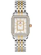 Michele Watches Deco Ii 16 Diamond, Mother-of-pearl, 18k Goldplated & Stainless Steel Bracelet Watch