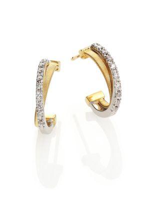Marco Bicego Goa Diamond, 18k White & Yellow Gold Hoop Earrings